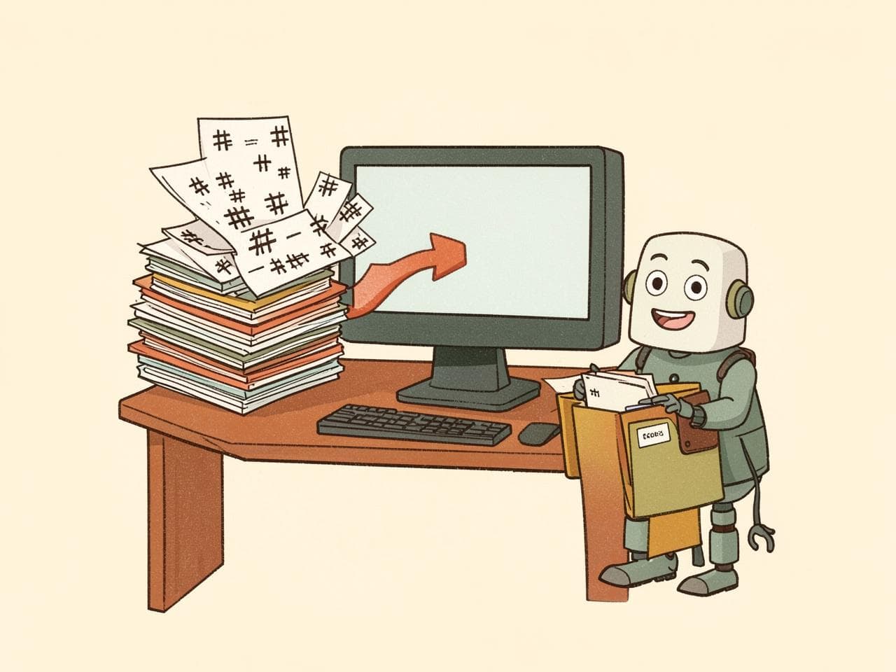 Floatboat organizing a batch of Markdown files illustration