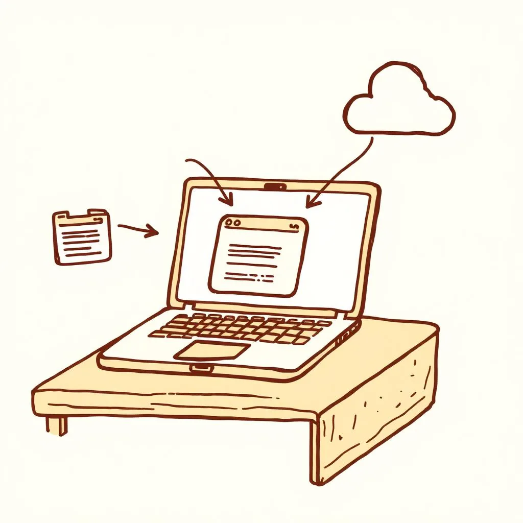 A laptop on a desk running a skill locally, reaching out to files and calendar